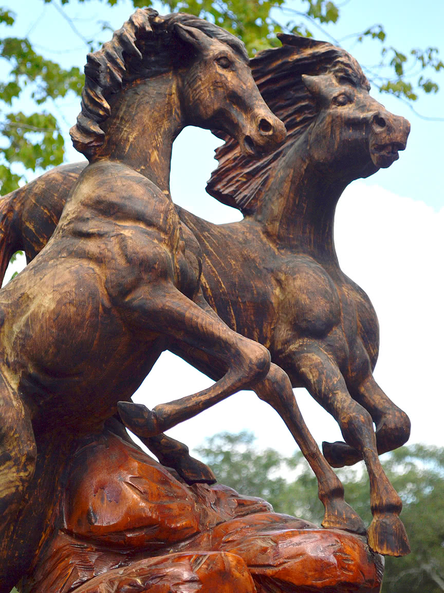 Wild Horses - Carved Wood Sculpture by Paul Stark