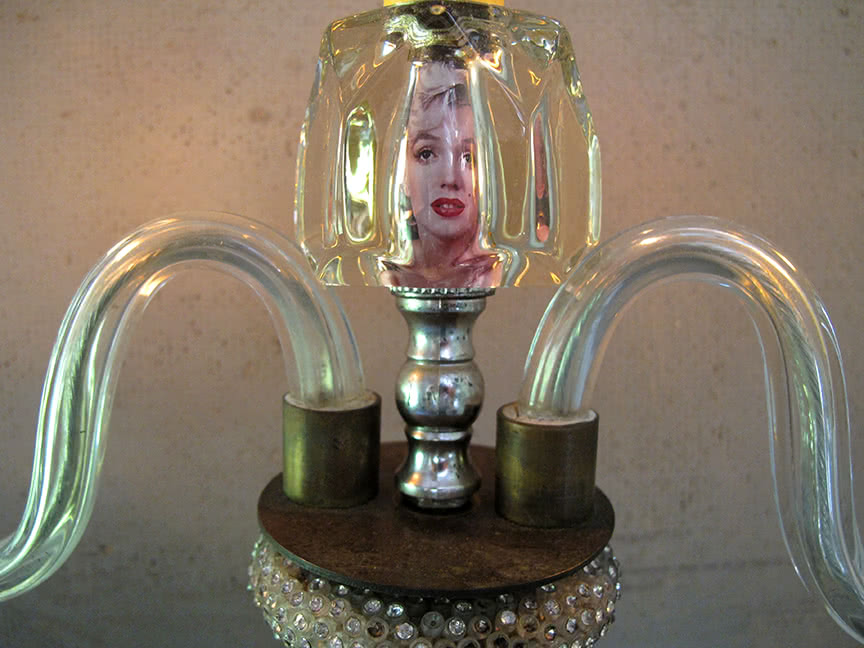 Marilyn Monroe Lamphead mixed media functional light sculpture by Ramona Jan